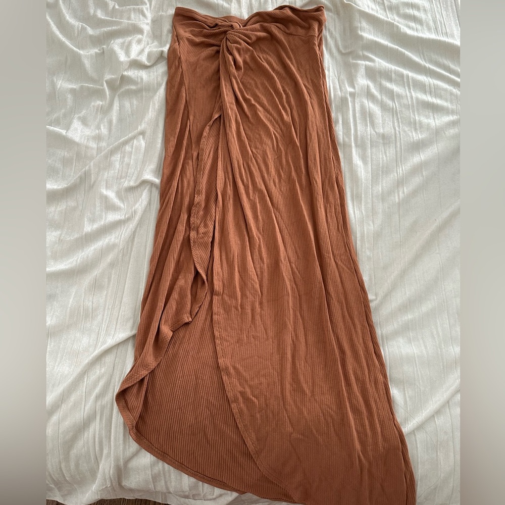 Tan long midi skirt